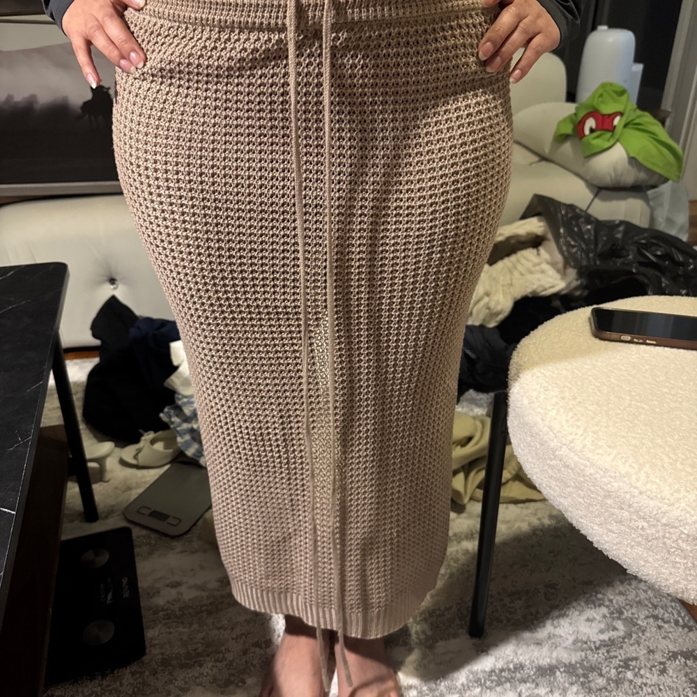 Beige Knit Midi Skirt – Minimalist / Skims-Inspired / Boho Chic